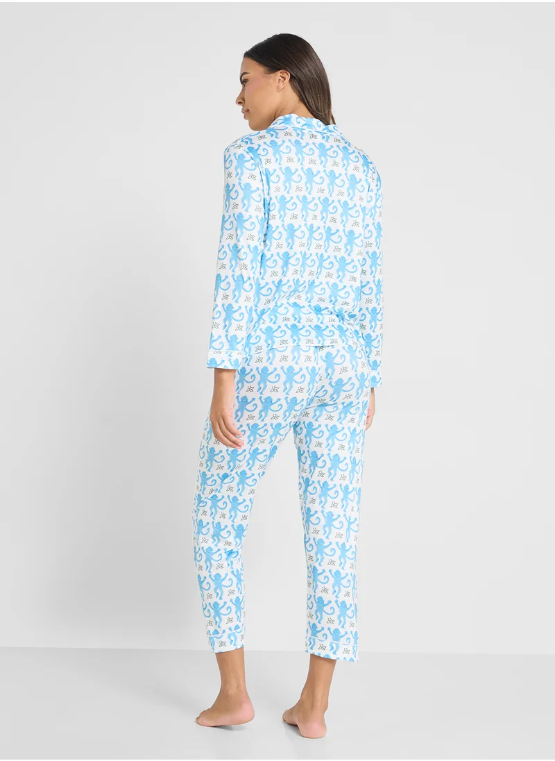 جينجر Floral Printed Button Down Pyjama Set