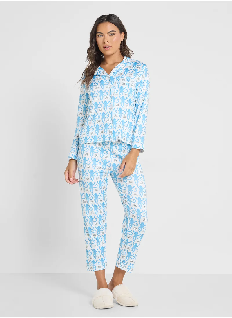 Ginger Floral Printed Button Down Pyjama Set