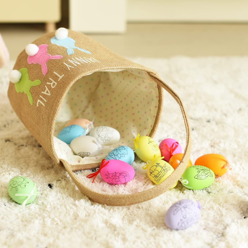 INough Easter Basket Egg Buckets Jute for Kids Rabbit Baskets with Cute Ears, Easter Baskets Stuffers for Babies Bunny Trail Bags Easter Totes for Party - Image 4