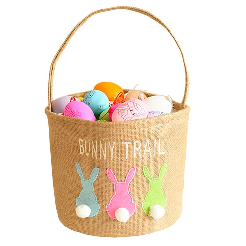 INough Easter Basket Egg Buckets Jute for Kids Rabbit Baskets with Cute Ears, Easter Baskets Stuffers for Babies Bunny Trail Bags Easter Totes for Party - Image 1