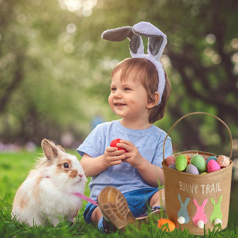 INough Easter Basket Egg Buckets Jute for Kids Rabbit Baskets with Cute Ears, Easter Baskets Stuffers for Babies Bunny Trail Bags Easter Totes for Party - Image 2