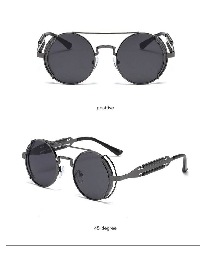 general New women's and men's sunglasses fashion personality steam punk glasses trendy color film retro round metal frame sunglasses - Image 2