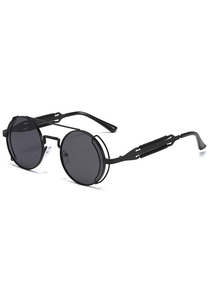 general New women's and men's sunglasses fashion personality steam punk glasses trendy color film retro round metal frame sunglasses - Image 1