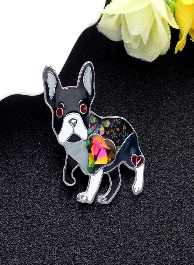 DUOWEI Alloy Enamel Rhinestone French Bulldog Pug Dog Brooch Pet Pin Scarf Clothes Jewelry Gift for Women Lover (Black) - Image 2