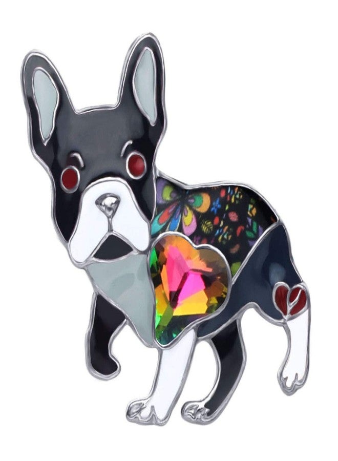 DUOWEI Alloy Enamel Rhinestone French Bulldog Pug Dog Brooch Pet Pin Scarf Clothes Jewelry Gift for Women Lover (Black) - Image 1