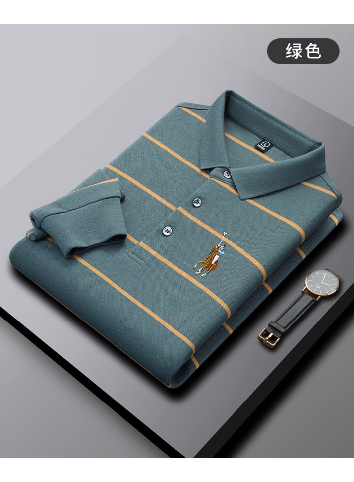 Pure Cotton Long Sleeve Polo Shirt Men's Casual Business Dad Style Striped  Dad Clothing  - Image 2