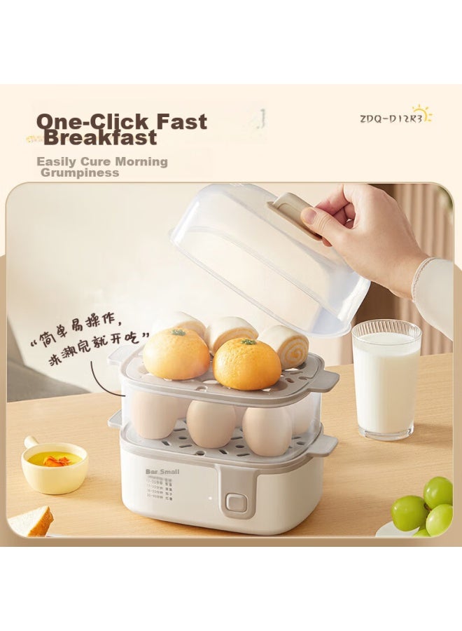 بير Bear Egg Cooker And Steamer، جهاز منزلي متعدد الوظائف مزدوج الطبقات، حماية عالية الحرارة من طباخ البيض الكهربائي الصغير لبودينغ البيض في الإفطار، Zdq-d12r3 مع وعاء البخار - Image 5