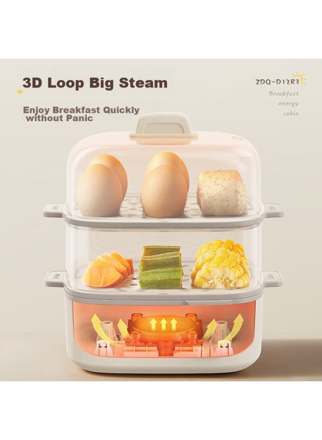 بير Bear Egg Cooker And Steamer، جهاز منزلي متعدد الوظائف مزدوج الطبقات، حماية عالية الحرارة من طباخ البيض الكهربائي الصغير لبودينغ البيض في الإفطار، Zdq-d12r3 مع وعاء البخار - Image 4