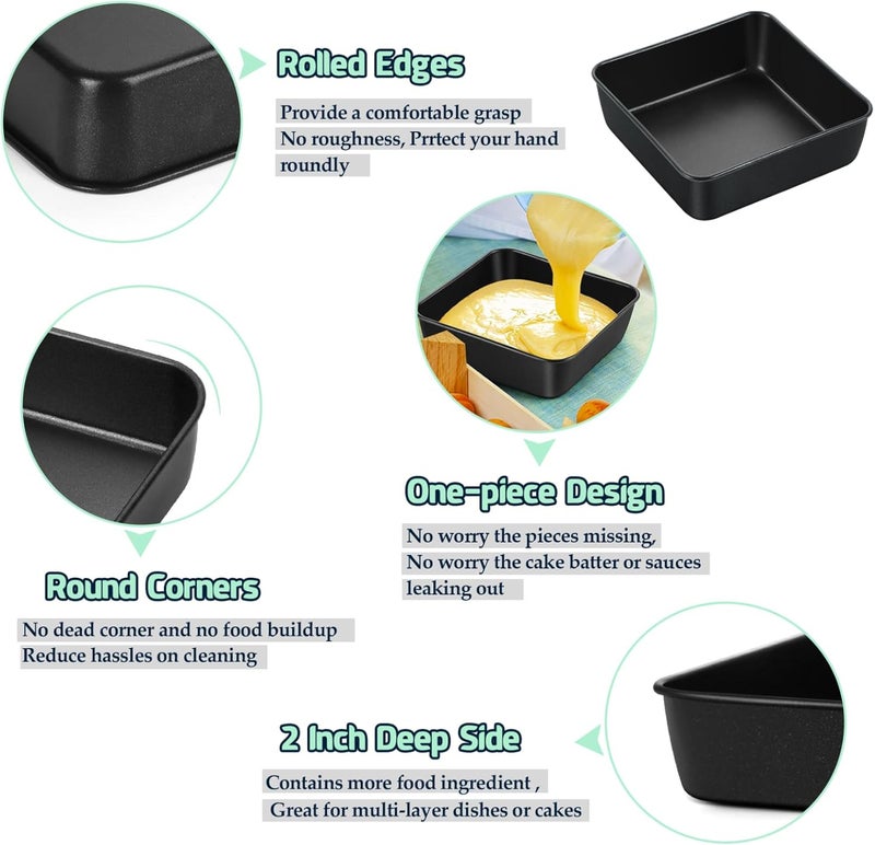 P&P CHEF Square Cake Pan, Nonstick Square Baking Pan for Cake Brownie Lasagna, Stainless Steel Core for Sturdy Structure, Non-toxic & Oven Safe, Black (6 Inch, 2Pcs) - Image 4