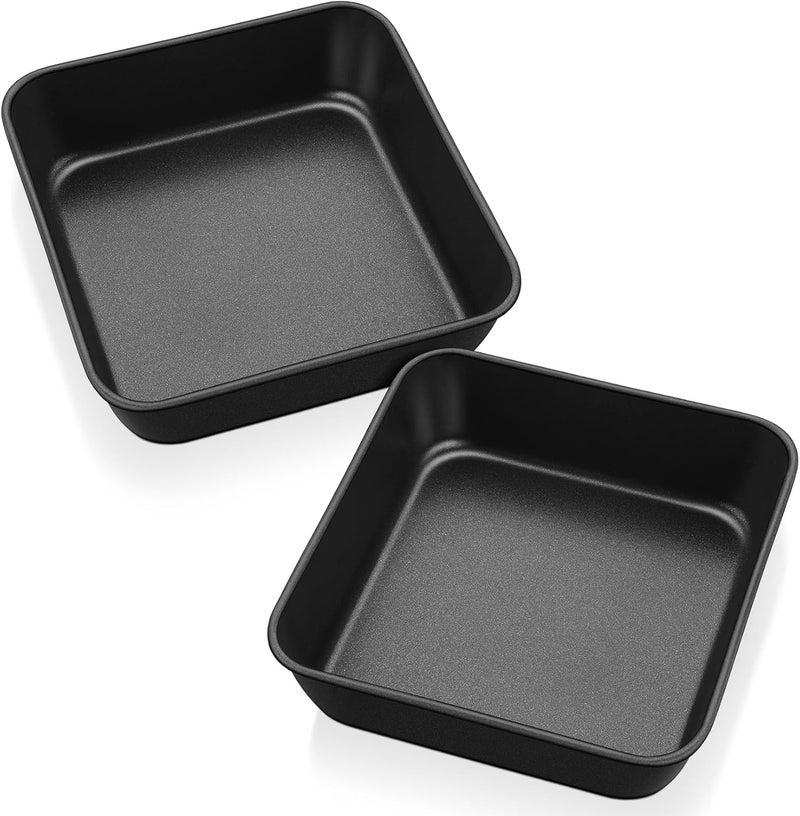 P&P CHEF Square Cake Pan, Nonstick Square Baking Pan for Cake Brownie Lasagna, Stainless Steel Core for Sturdy Structure, Non-toxic & Oven Safe, Black (6 Inch, 2Pcs) - Image 1