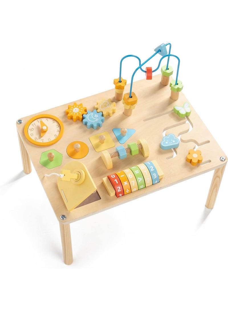 LBMT Activity Table for 1+ Year Old, 8-in-1 Colored Wooden Montessori Activity Center Table with Shape Sorter Math Game Bead Maze, Baby Sensory Toy Learning Toys for Toddler First Birthday Gift - Image 1