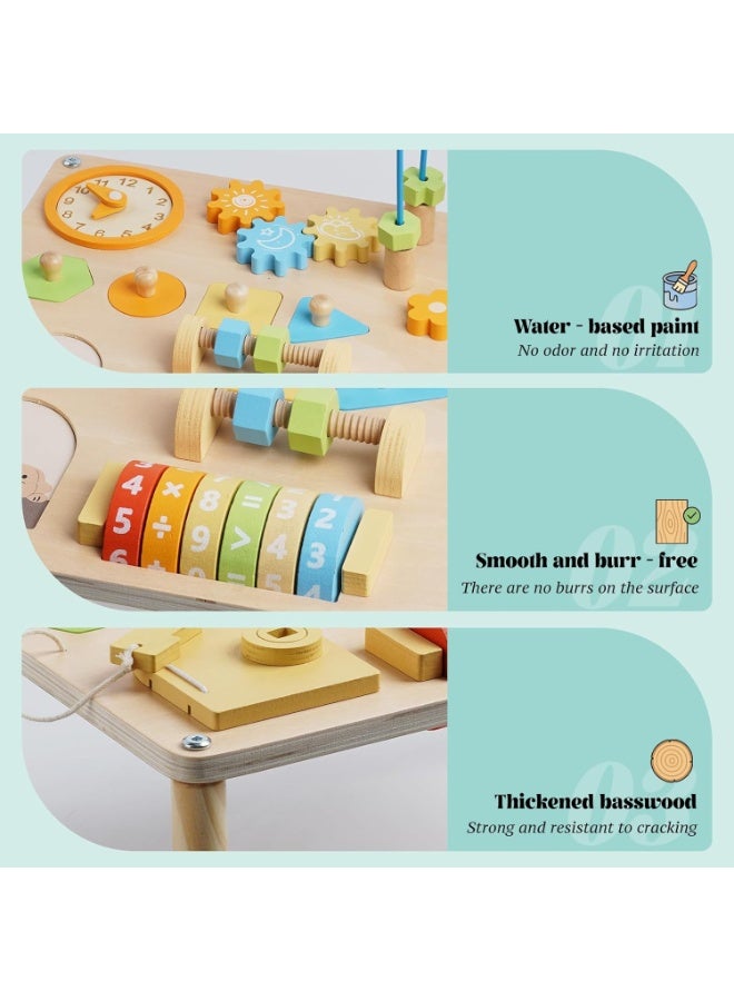 LBMT Activity Table for 1+ Year Old, 8-in-1 Colored Wooden Montessori Activity Center Table with Shape Sorter Math Game Bead Maze, Baby Sensory Toy Learning Toys for Toddler First Birthday Gift - Image 5