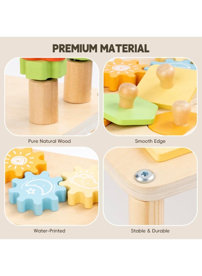 LBMT Activity Table for 1+ Year Old, 8-in-1 Colored Wooden Montessori Activity Center Table with Shape Sorter Math Game Bead Maze, Baby Sensory Toy Learning Toys for Toddler First Birthday Gift - Image 3