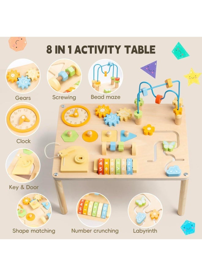 LBMT Activity Table for 1+ Year Old, 8-in-1 Colored Wooden Montessori Activity Center Table with Shape Sorter Math Game Bead Maze, Baby Sensory Toy Learning Toys for Toddler First Birthday Gift - Image 2