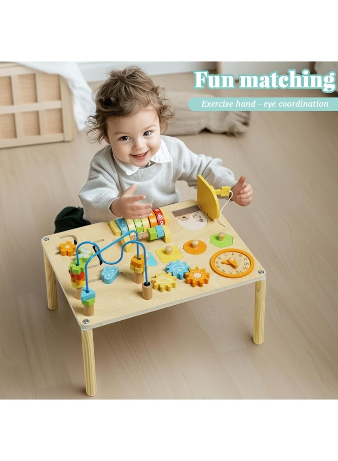 LBMT Activity Table for 1+ Year Old, 8-in-1 Colored Wooden Montessori Activity Center Table with Shape Sorter Math Game Bead Maze, Baby Sensory Toy Learning Toys for Toddler First Birthday Gift - Image 4
