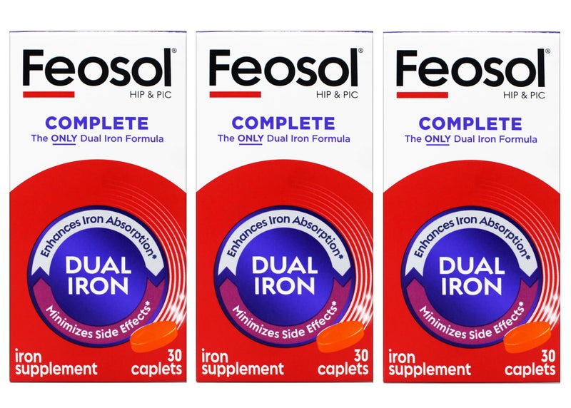Feosol Bifera HIP PIC Iron Supplement Complete 30 Caplets Pack of 3 - Image 3