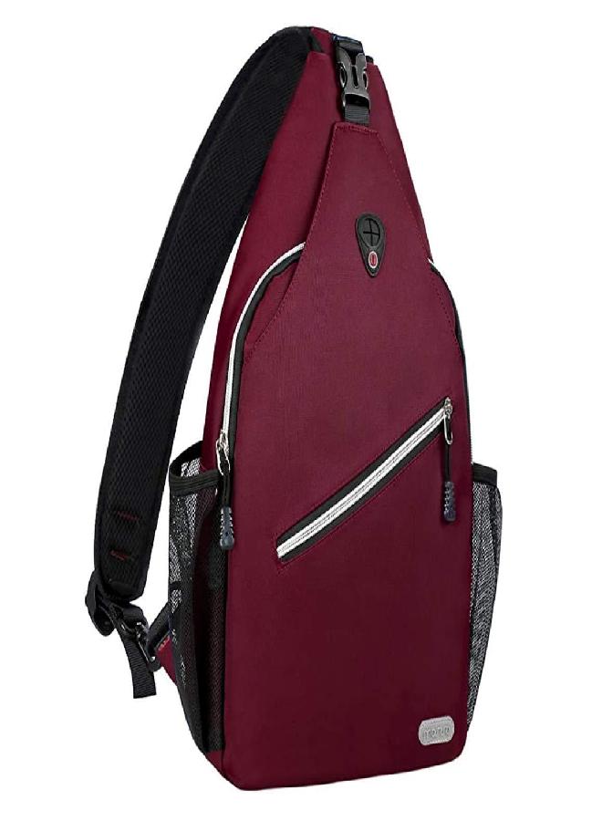 MOSISO Mini Sling Backpack,Small Hiking Daypack Travel Outdoor Casual Sports Bag, Wine Red - Image 1