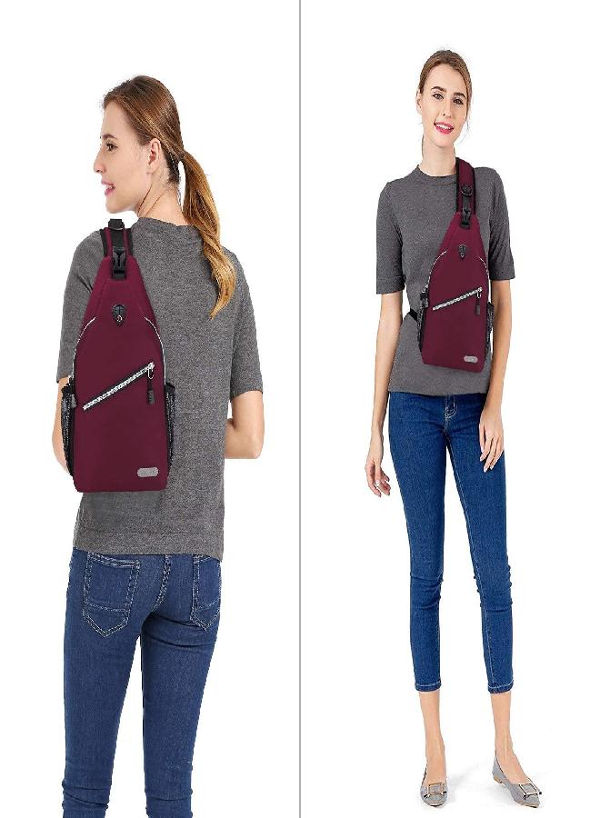 MOSISO Mini Sling Backpack,Small Hiking Daypack Travel Outdoor Casual Sports Bag, Wine Red - Image 5