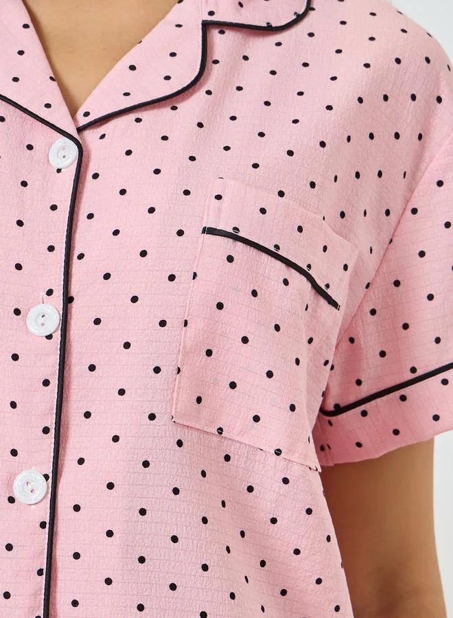 Take Two  Pink Polka Dot Buttoned Shirt and Shorts Set for Women | Best Price UAE