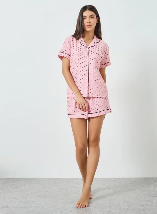 تايك تو مجموعة من شورت وقميص بأزرار وطبعة نقاط بولكا