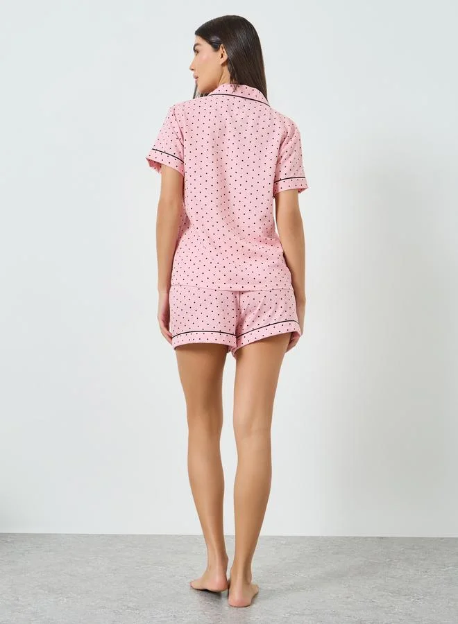Take Two  Pink Polka Dot Buttoned Shirt and Shorts Set for Women | Best Price UAE
