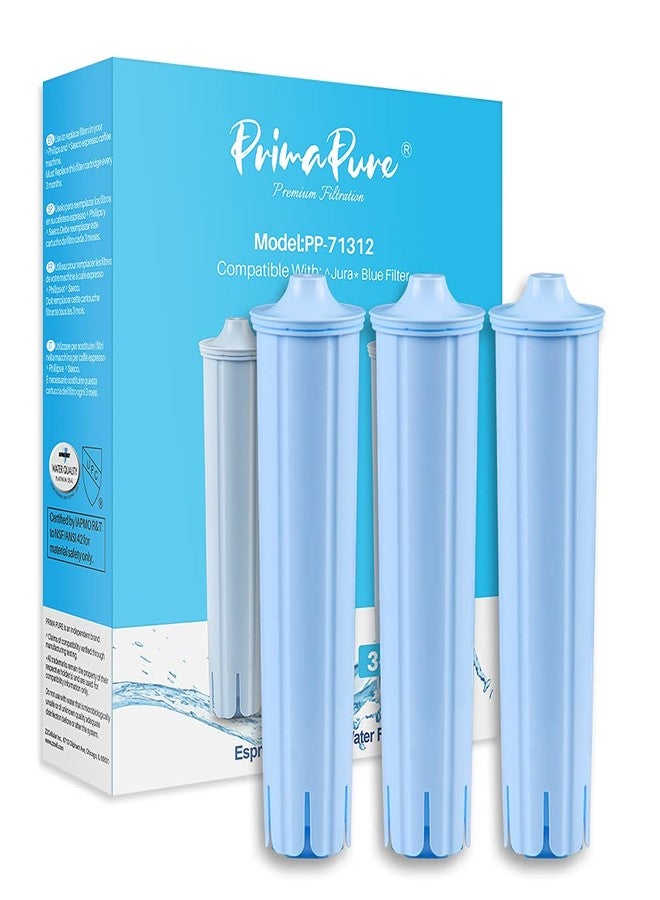 PrimaPure عبوة من 3 فلاتر مياه بديلة لماكينات القهوة PrimaPure، متوافقة مع فلاتر Jura Clearyl Blue 71445، 67879، ENA3، ENA5، J6، J9، J95. معتمدة وفقًا لمعيار NSF/ANSI 42 من قِبل IAPMO R&T. - Image 1