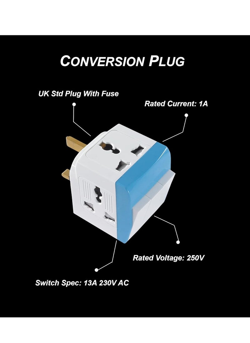 MODI - Travel Adapter with switch and light 13A,Worldwide All in One Universal Power Wall Charger AC Power Plug Adapter with Charging (White) - Image 1