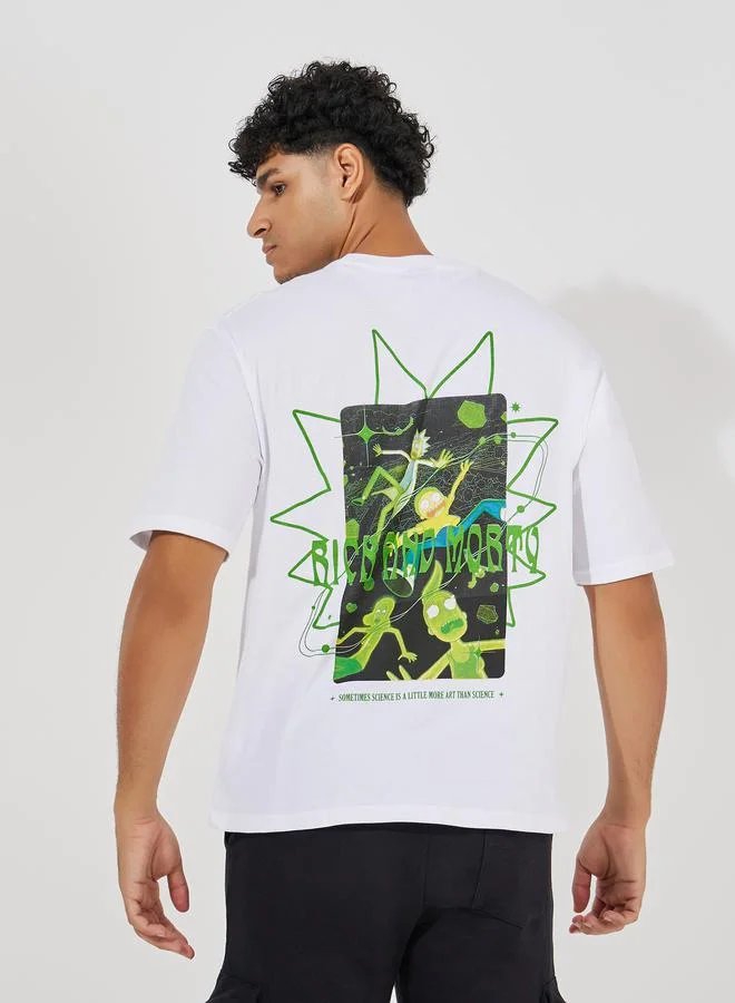 ستايلي Rick & Morty Sticker Graphic Print Compact Jersey Oversized T-Shirt