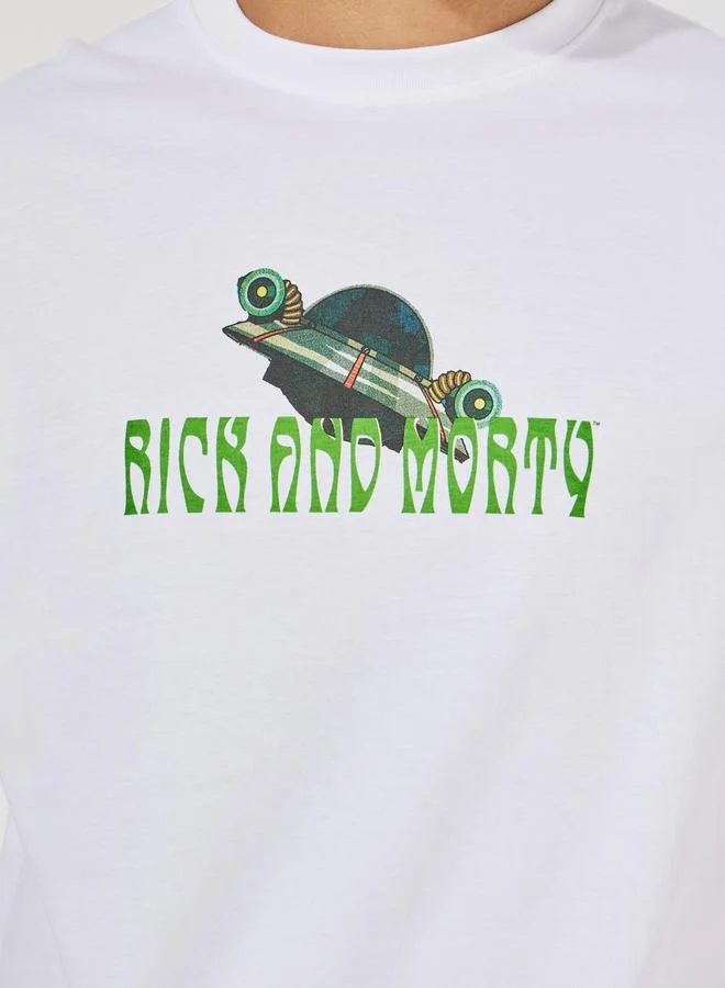 ستايلي Rick & Morty Sticker Graphic Print Compact Jersey Oversized T-Shirt