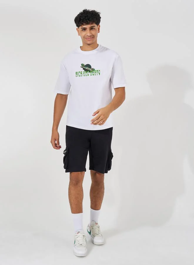 ستايلي Rick & Morty Sticker Graphic Print Compact Jersey Oversized T-Shirt