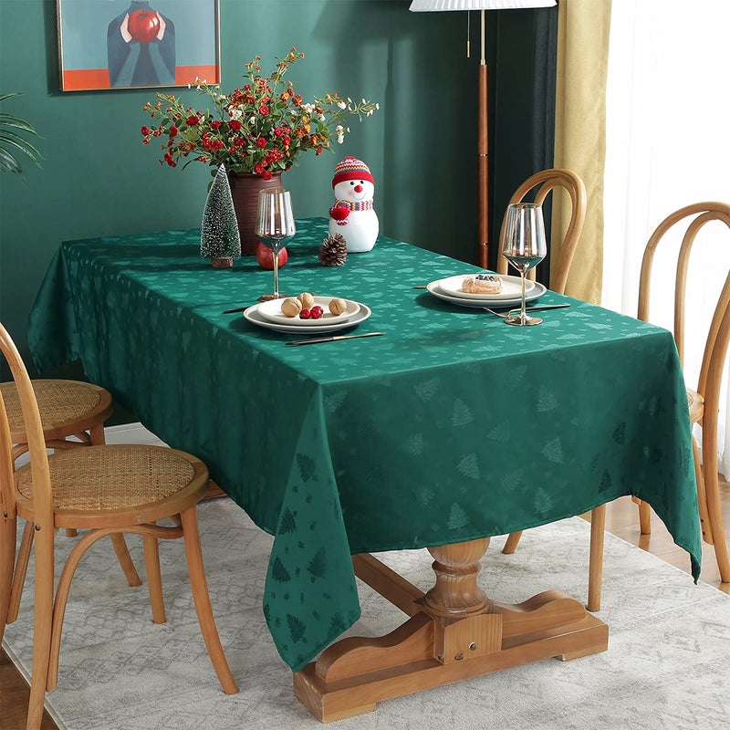 Christmas Tablecloth Rectangle Jacquard Table Cloth Spillproof and Wrinkle Resistant with Christmas Trees for Dining Room Holiday Decoration Green RectangleOblong 60 x 102 810 Seats