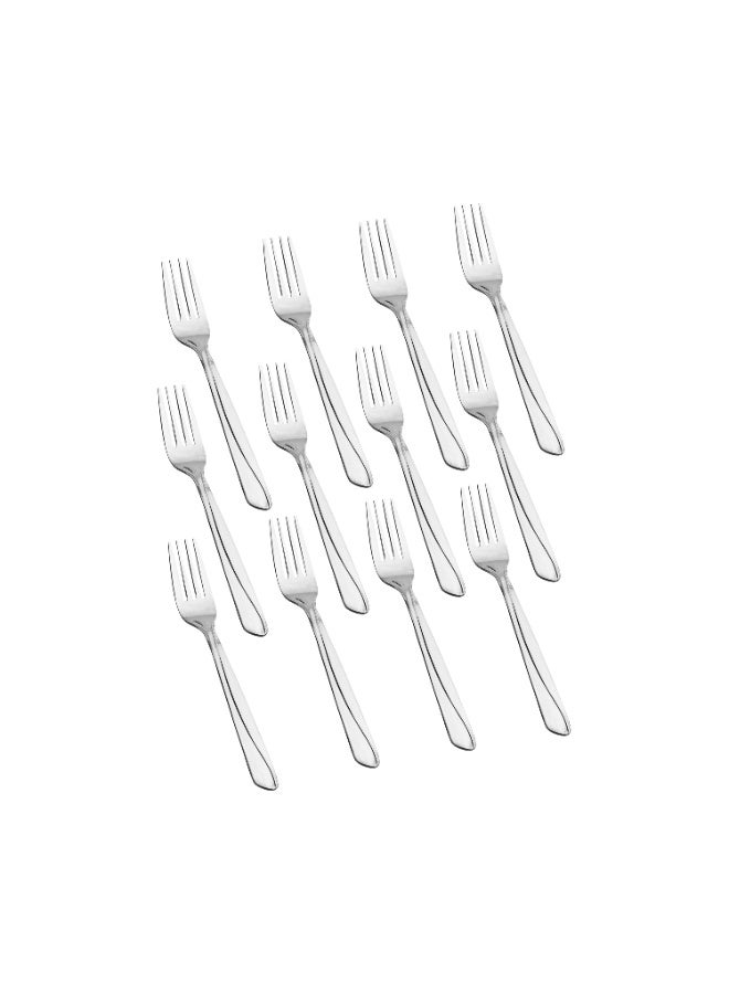 طقم شوك حلى من الستانلس ستيل المقاوم للصدأ مكون من 12 قطعة فضي