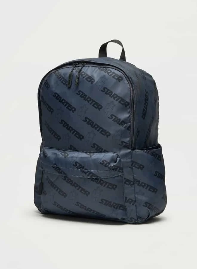 ستارتر Starter All-Over Logo Print Backpack with Adjustable Straps and Zip Closure