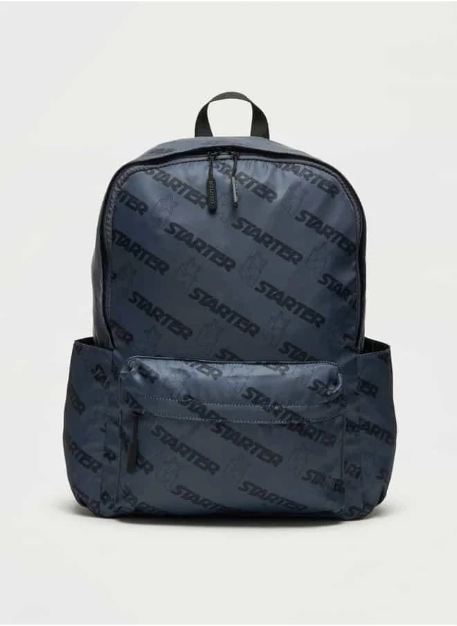 STARTER Starter All-Over Logo Print Backpack with Adjustable Straps and Zip Closure