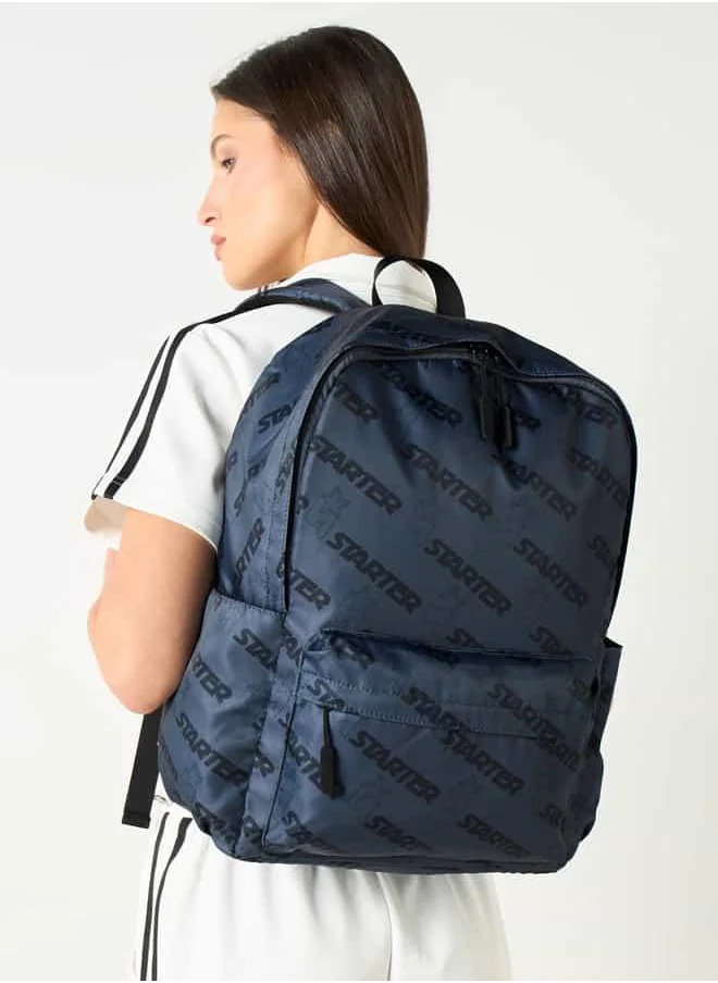 STARTER Starter All-Over Logo Print Backpack with Adjustable Straps and Zip Closure