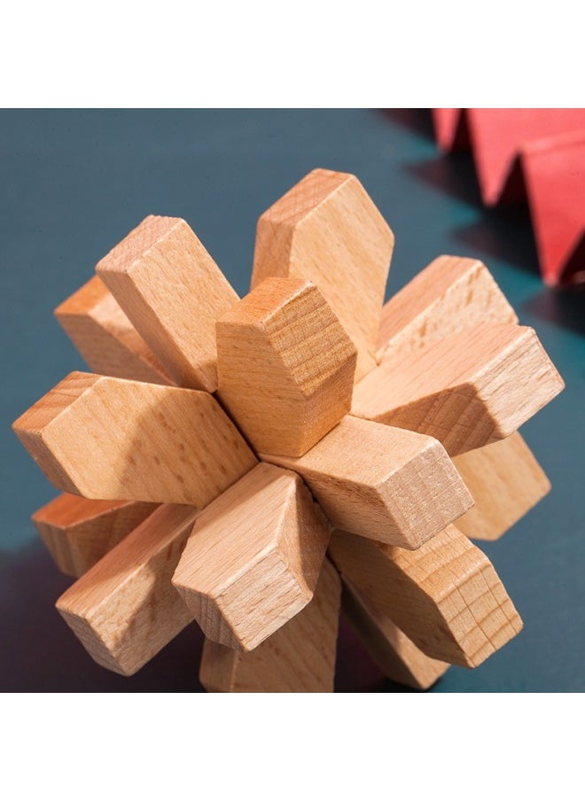 Generic - Lu Ban Lock Kong Ming Lock Full Set Of Children's Benefit Intelligence Solution For Primary School Students Nine-chain Adult High Difficulty Building Blocks Toys-Color:Deluxe Wooden Box Beech Nine-piece Set "B Package] - Image 1