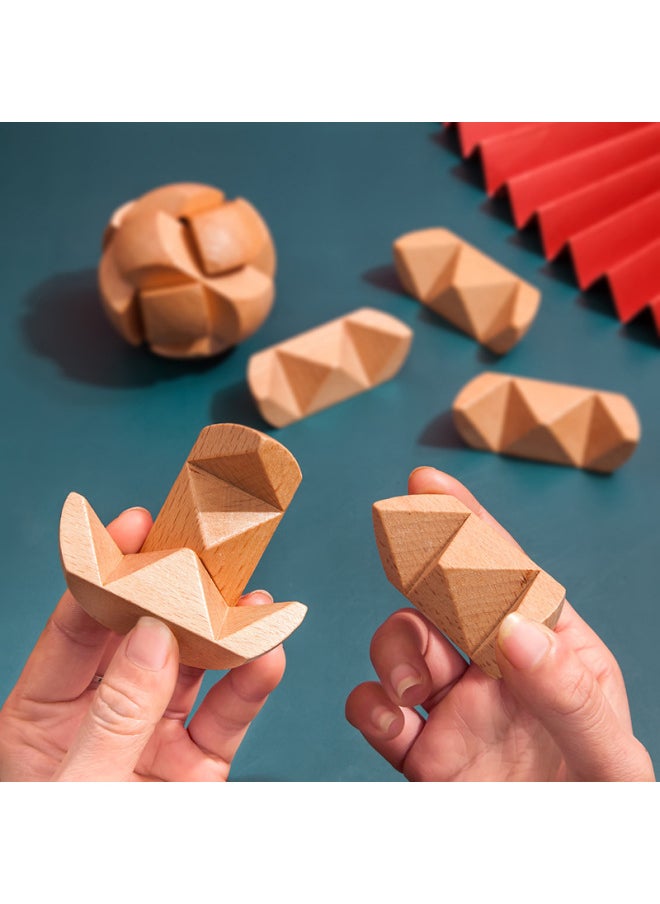 Generic - Lu Ban Lock Kong Ming Lock Full Set Of Children's Benefit Intelligence Solution For Primary School Students Nine-chain Adult High Difficulty Building Blocks Toys-Color:Deluxe Wooden Box Beech Nine-piece Set "B Package] - Image 1