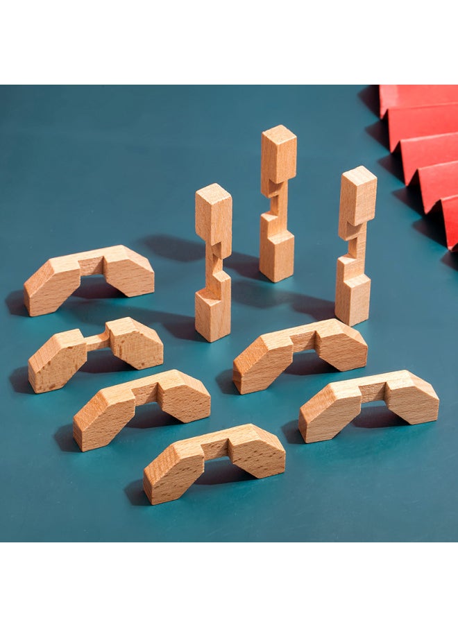 Generic - Lu Ban Lock Kong Ming Lock Full Set Of Children's Benefit Intelligence Solution For Primary School Students Nine-chain Adult High Difficulty Building Blocks Toys-Color:Deluxe Wooden Box Beech Nine-piece Set "B Package] - Image 1