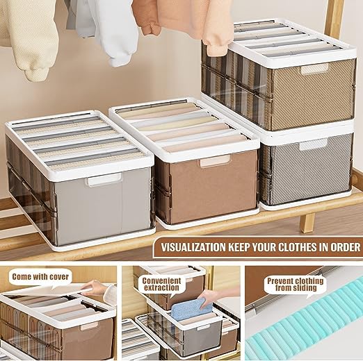MAPPLE CREATION MAPPLE CREATION Clothes Organizer for Pants Folded Clothes Storage Organizer with Lid And 7 GridsWardrobe Clothes Organizer for Foldeding Clothes Stackable Storage Bins for ClothesCloset Organizers Storage for Jeans Shirt Dresses Tshirts  - Image 5