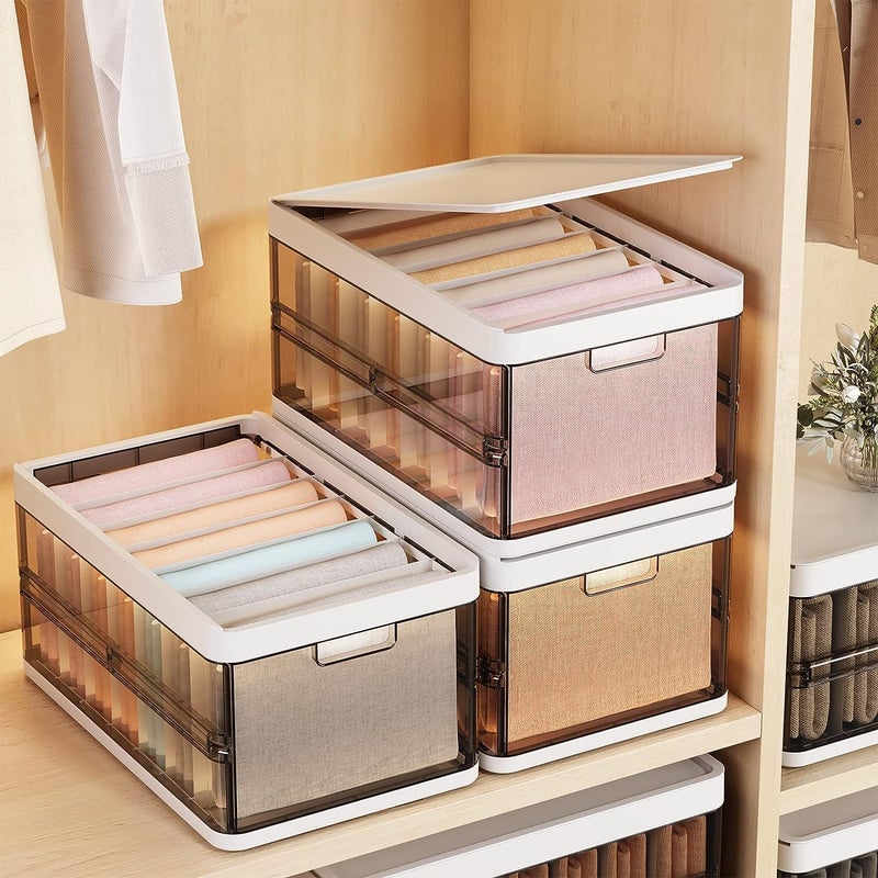 MAPPLE CREATION MAPPLE CREATION Clothes Organizer for Pants Folded Clothes Storage Organizer with Lid And 7 GridsWardrobe Clothes Organizer for Foldeding Clothes Stackable Storage Bins for ClothesCloset Organizers Storage for Jeans Shirt Dresses Tshirts  - Image 1