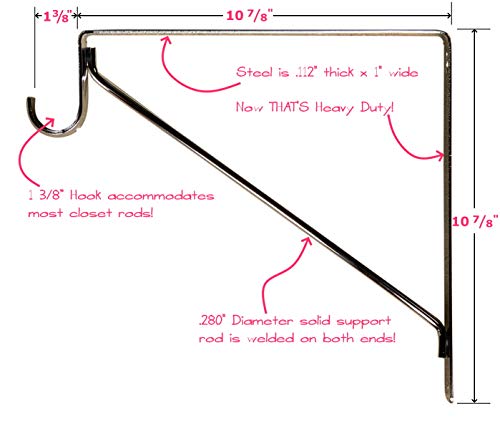Desunia Welded HEAVY DUTY Closet Rod & Shelf Support Bracket - White - Image 2