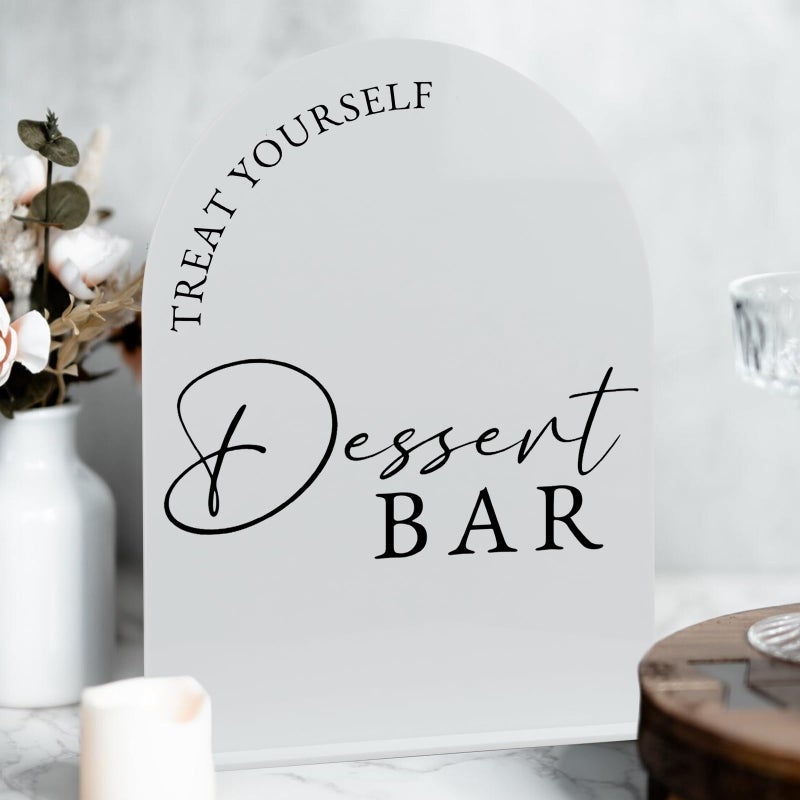 JINMURY Acrylic Dessert Bar Sign- 8x10 White Arch Acrylic Table Top Sign and Base,1/8" Thick | Dessert Bar Signs for Wedding & Party (White, 8x10 Inch) - Image 5