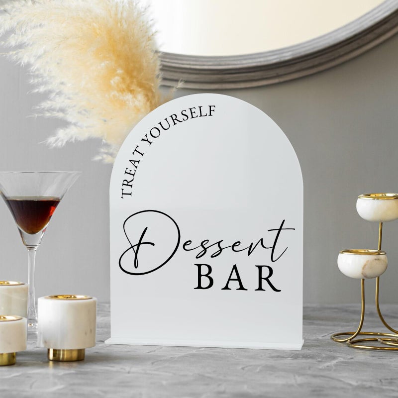 JINMURY Acrylic Dessert Bar Sign- 8x10 White Arch Acrylic Table Top Sign and Base,1/8" Thick | Dessert Bar Signs for Wedding & Party (White, 8x10 Inch) - Image 4