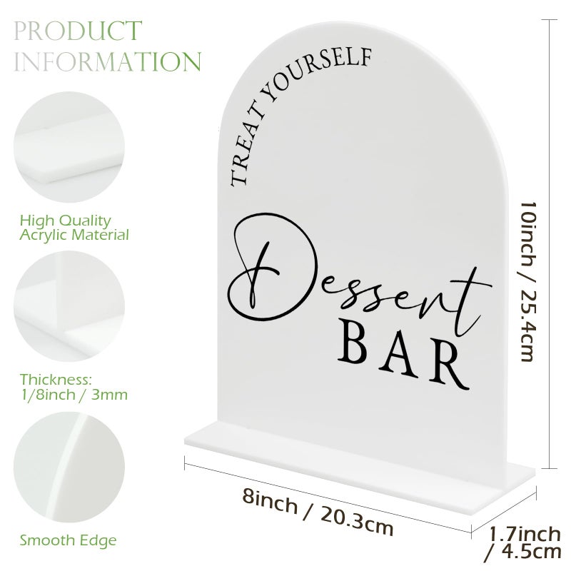 JINMURY Acrylic Dessert Bar Sign- 8x10 White Arch Acrylic Table Top Sign and Base,1/8" Thick | Dessert Bar Signs for Wedding & Party (White, 8x10 Inch) - Image 2