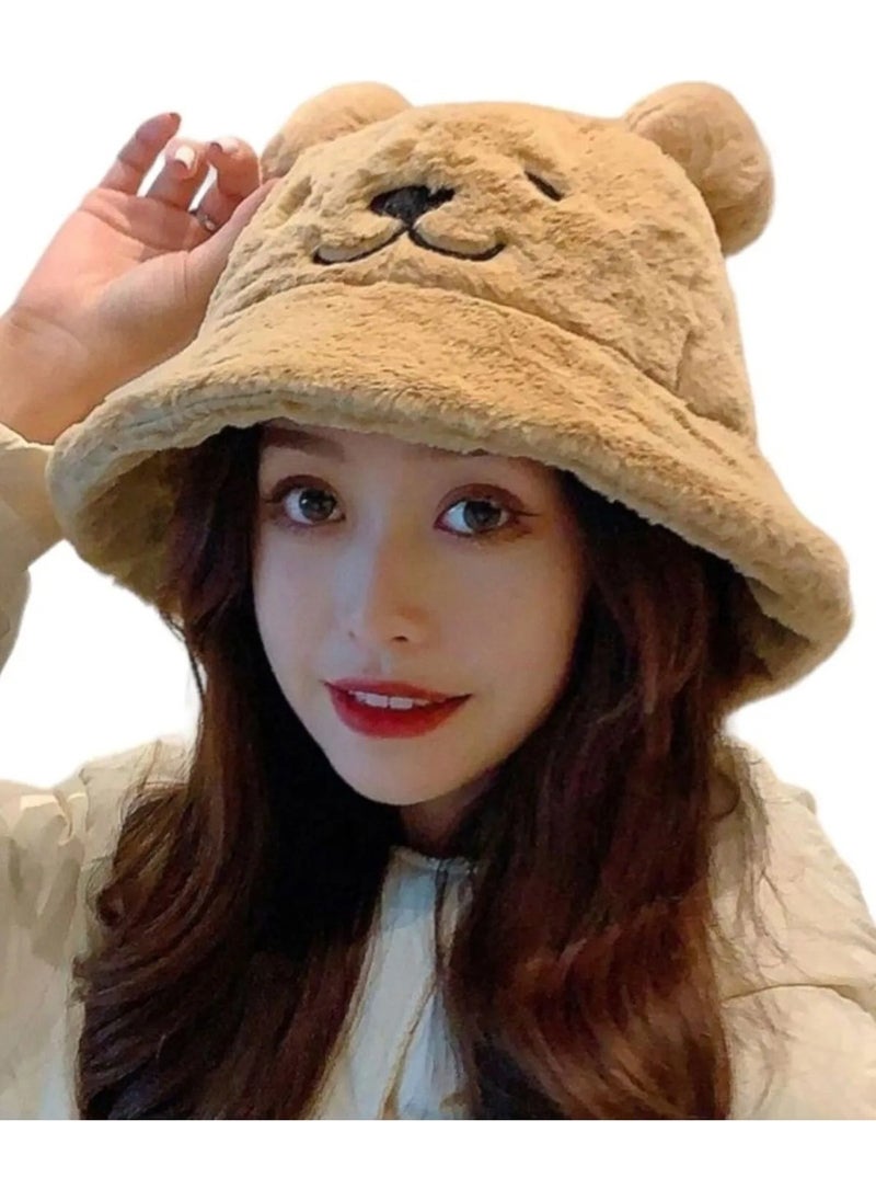 Trenderrs Women's Cute Bear Ear Plush Bucket Hat  - Image 3