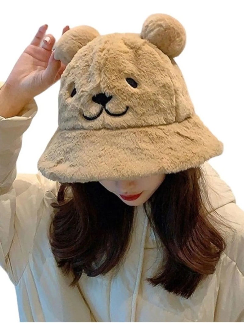 Trenderrs Women's Cute Bear Ear Plush Bucket Hat  - Image 2