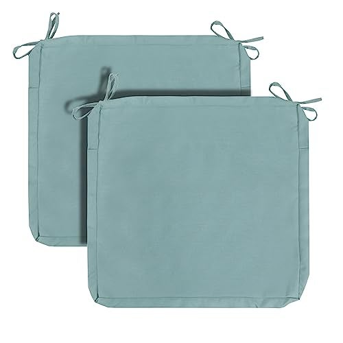 FUNHOME Outdoor Cushion Covers 22 x 20 x 4 Inch, No Insert! 2 Pack Water Repellent Patio Chair Seat Cushion Slip Covers with Zipper and Tie, Replacement Cover Only(Aqua Leala) - Image 1