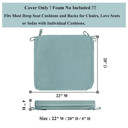 FUNHOME Outdoor Cushion Covers 22 x 20 x 4 Inch, No Insert! 2 Pack Water Repellent Patio Chair Seat Cushion Slip Covers with Zipper and Tie, Replacement Cover Only(Aqua Leala) - Image 3