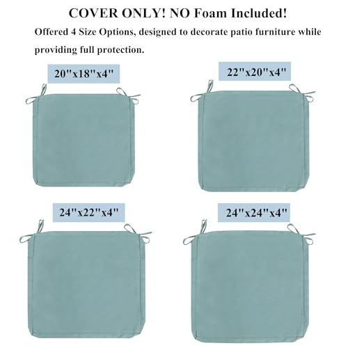 FUNHOME Outdoor Cushion Covers 22 x 20 x 4 Inch, No Insert! 2 Pack Water Repellent Patio Chair Seat Cushion Slip Covers with Zipper and Tie, Replacement Cover Only(Aqua Leala) - Image 5
