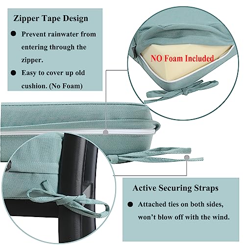 FUNHOME Outdoor Cushion Covers 22 x 20 x 4 Inch, No Insert! 2 Pack Water Repellent Patio Chair Seat Cushion Slip Covers with Zipper and Tie, Replacement Cover Only(Aqua Leala) - Image 4